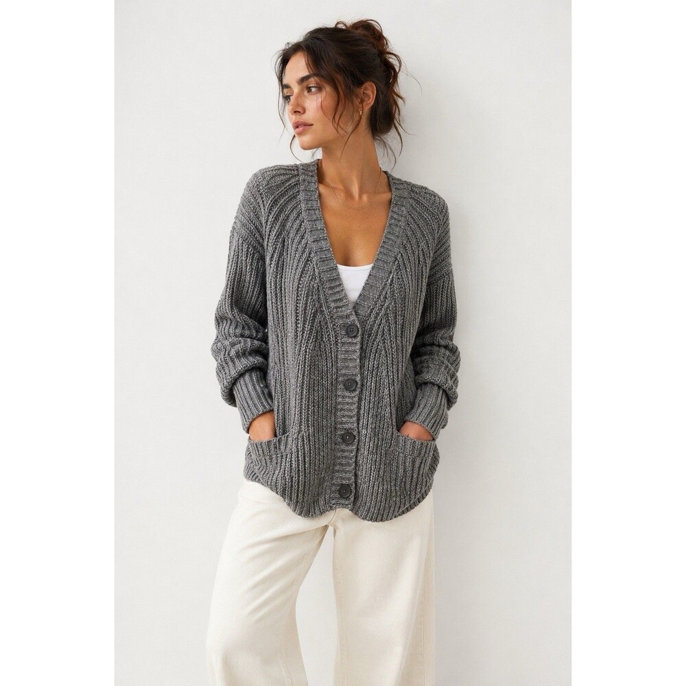 Vince Gray Ribbed Button-Front Cardigan